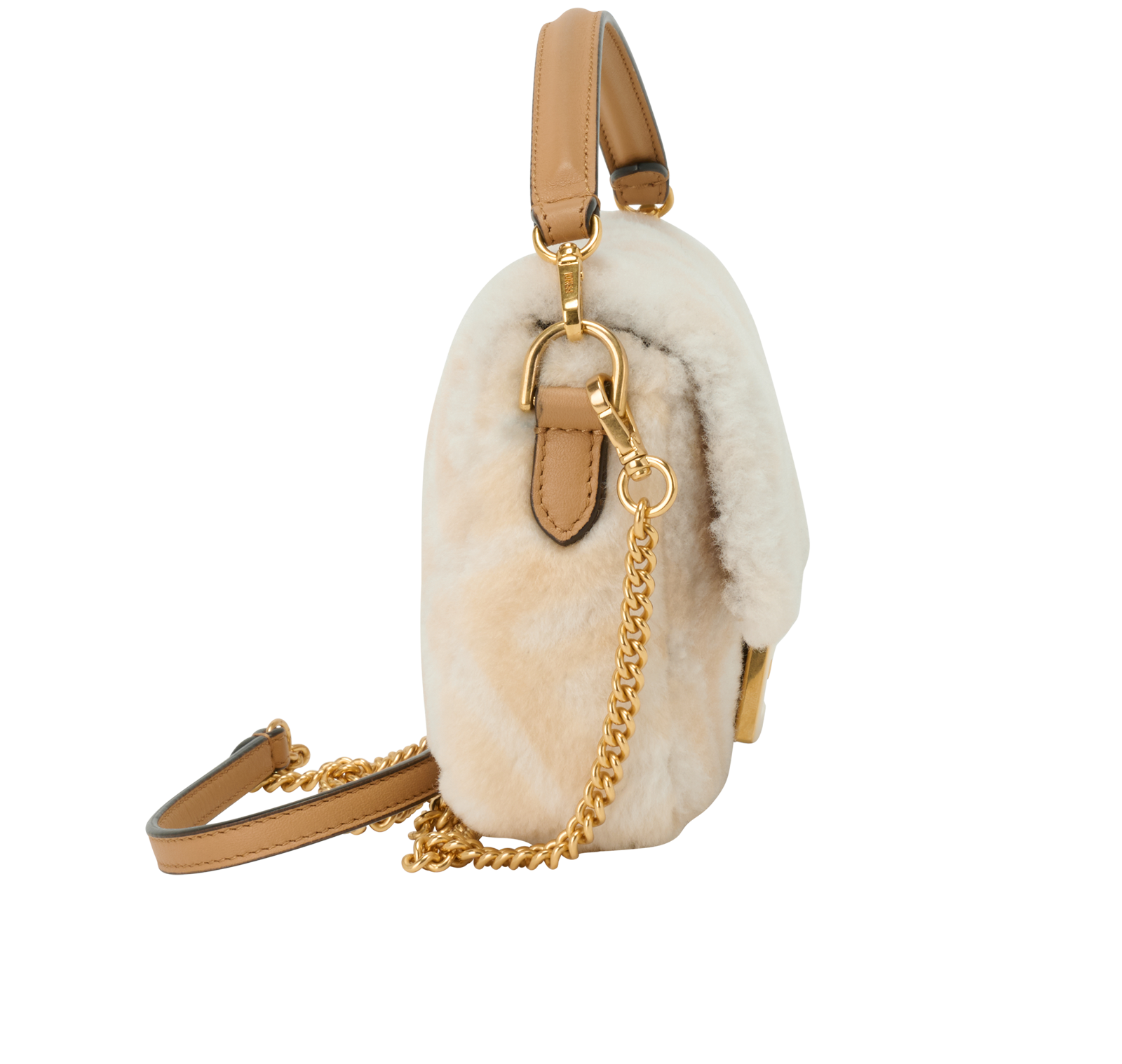 Mini Baguette, &pound;1,100, Handbags, Cream, Shearling, Side view
